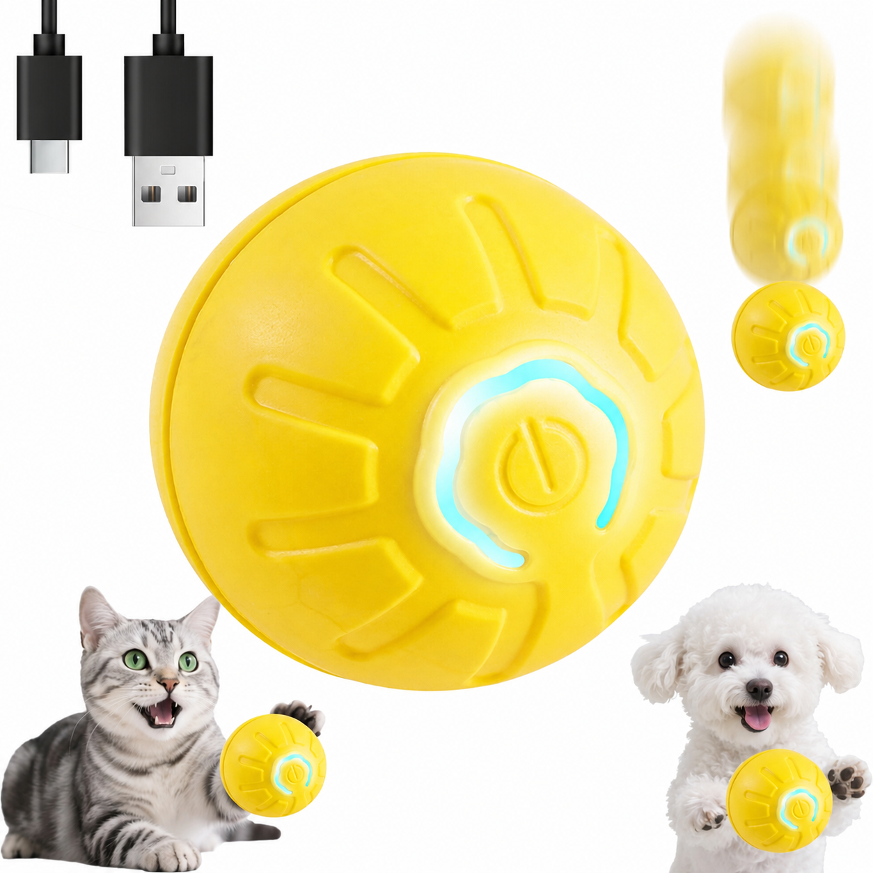 Pelota automática e interactiva para mascotas.