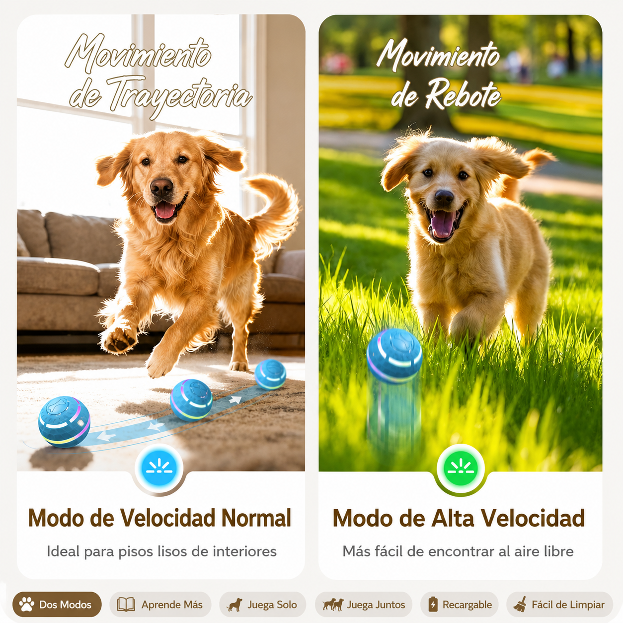 Pelota automática e interactiva para mascotas.