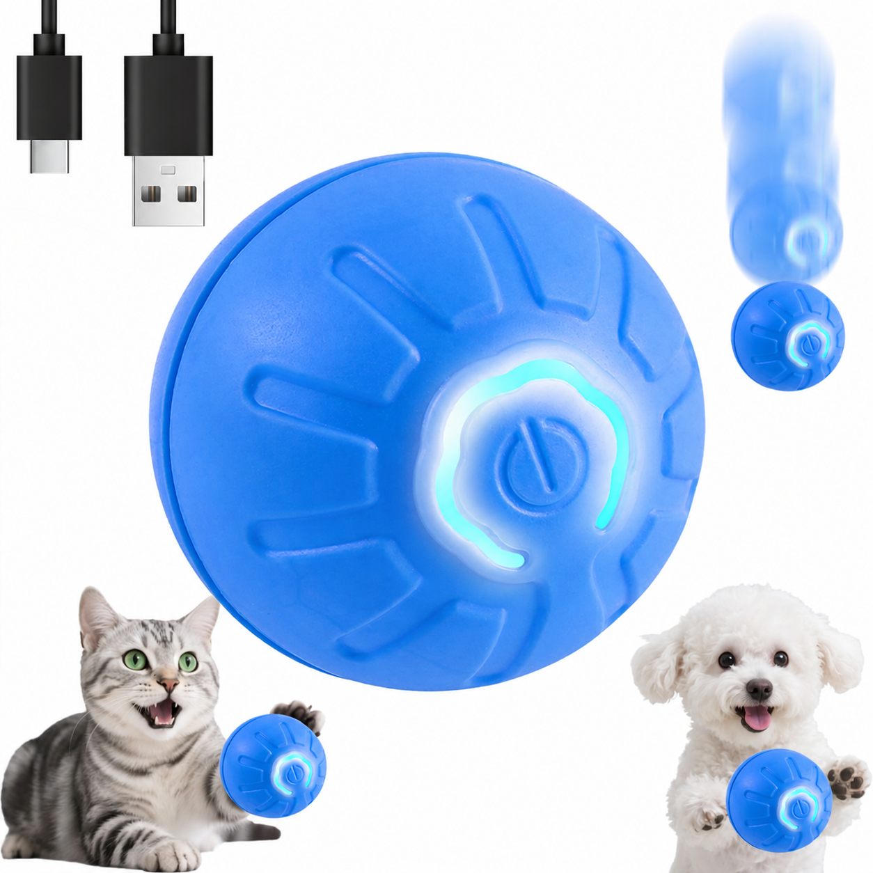 Pelota automática e interactiva para mascotas.